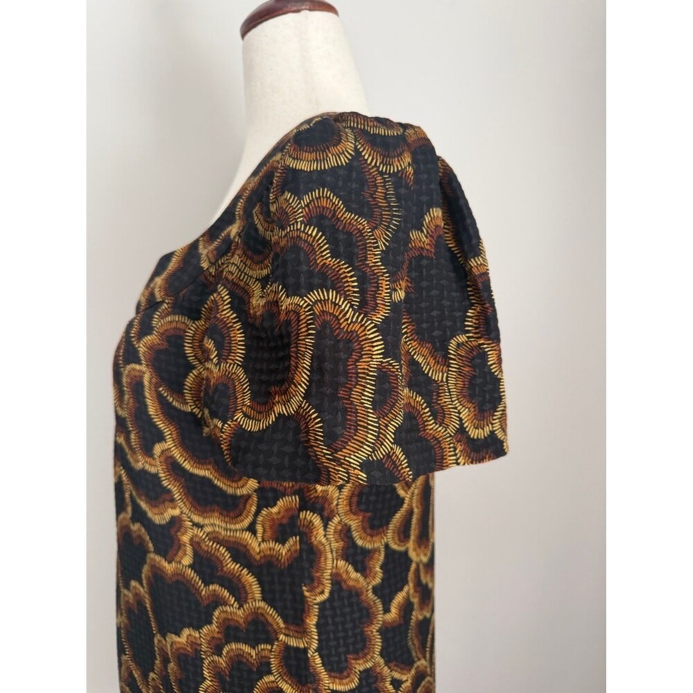 Trina Turk Silk Dress Size 6 Black Gold Print Shift Mini Made in USA - Picture 5 of 9
